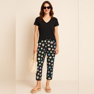 David Paul Capri‎ Pants 6P Novelty Handbag Print Stretch Preppy Fun Vacation